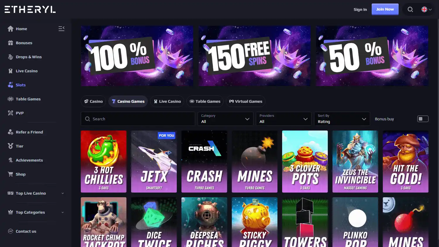Etheryl.io Casino screenshot 2