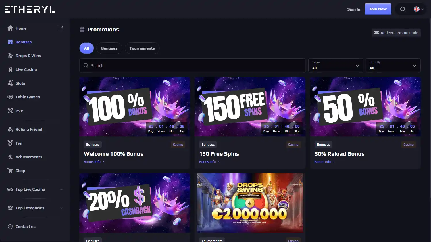 Etheryl.io Casino screenshot 3