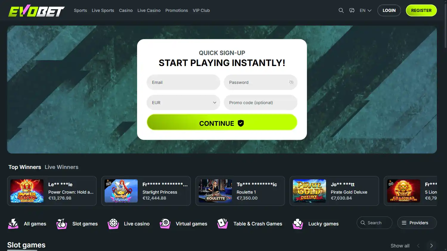 Evobet Casino screenshot 1