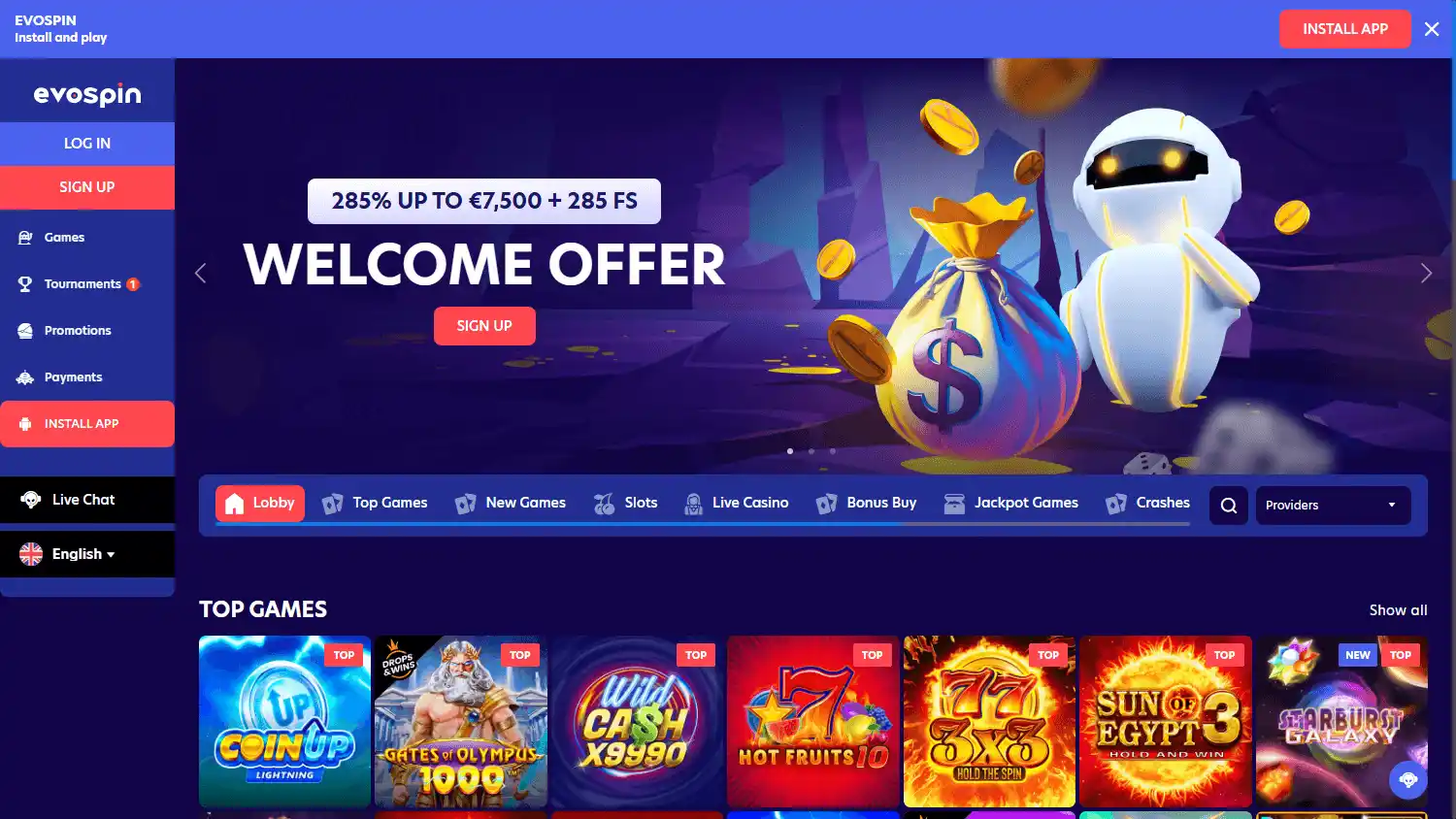 Evospin Casino screenshot 1