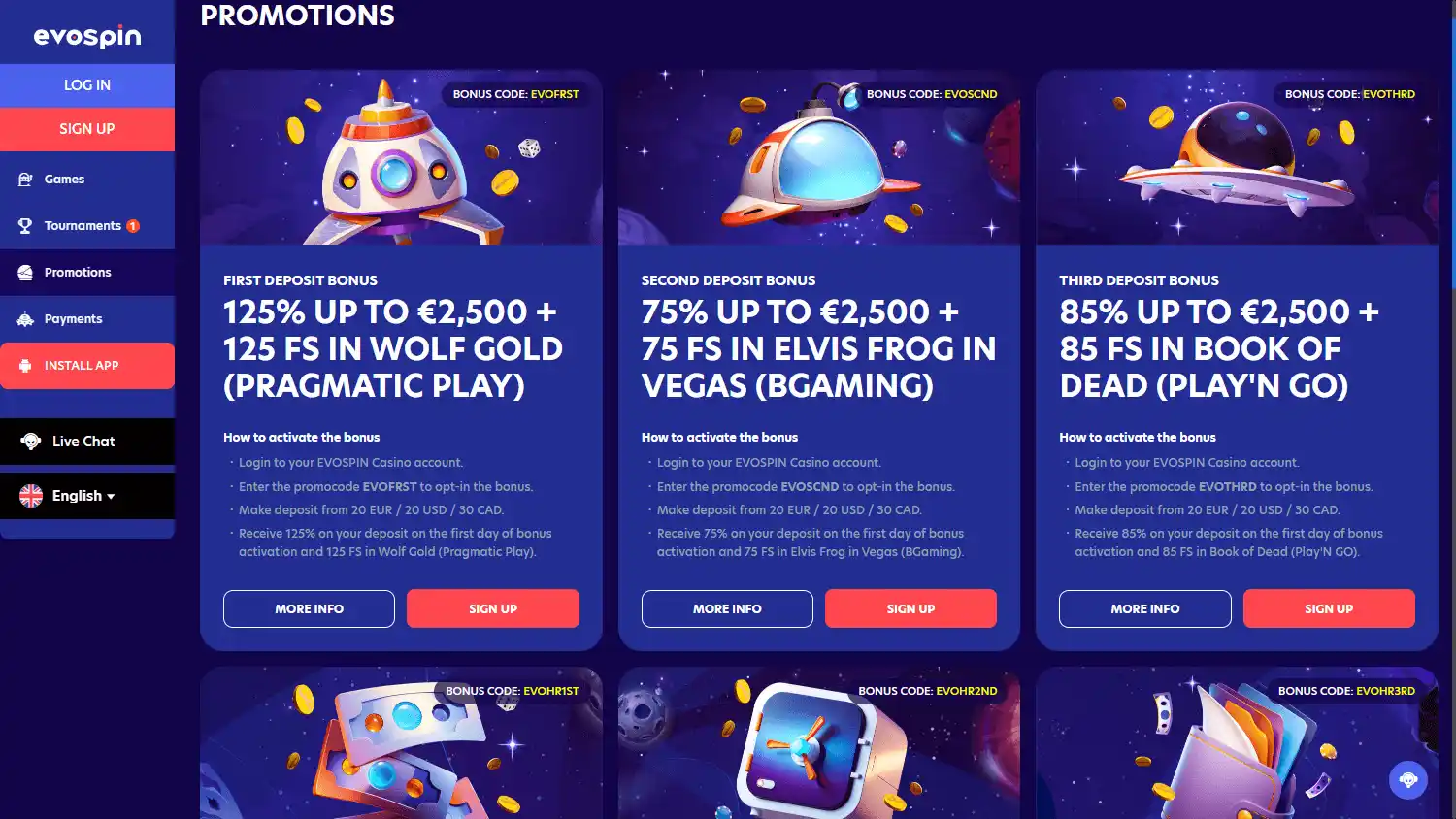 Evospin Casino screenshot 3