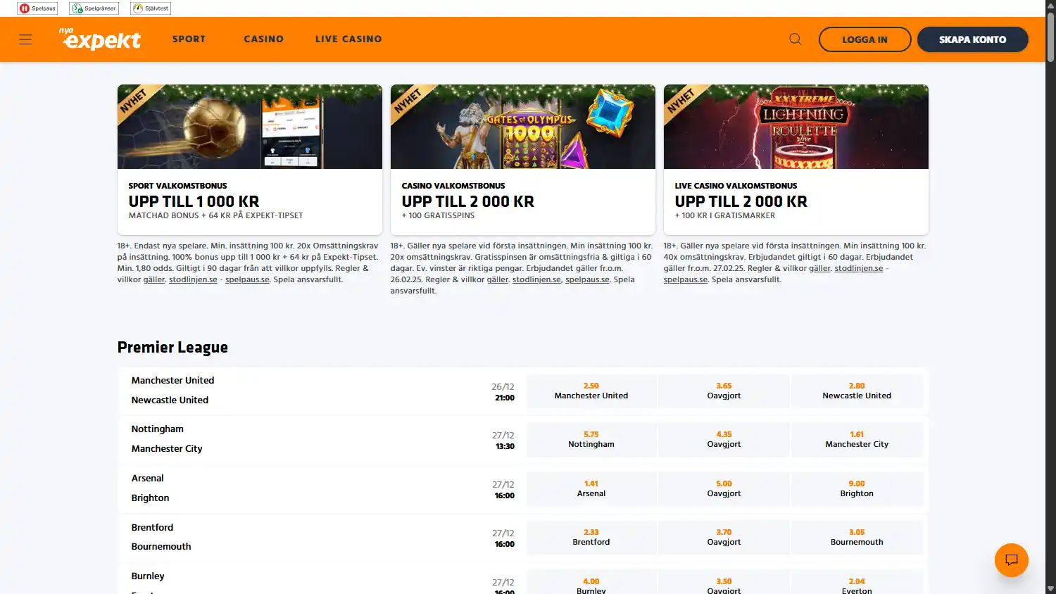 Expekt Casino SE screenshot 1