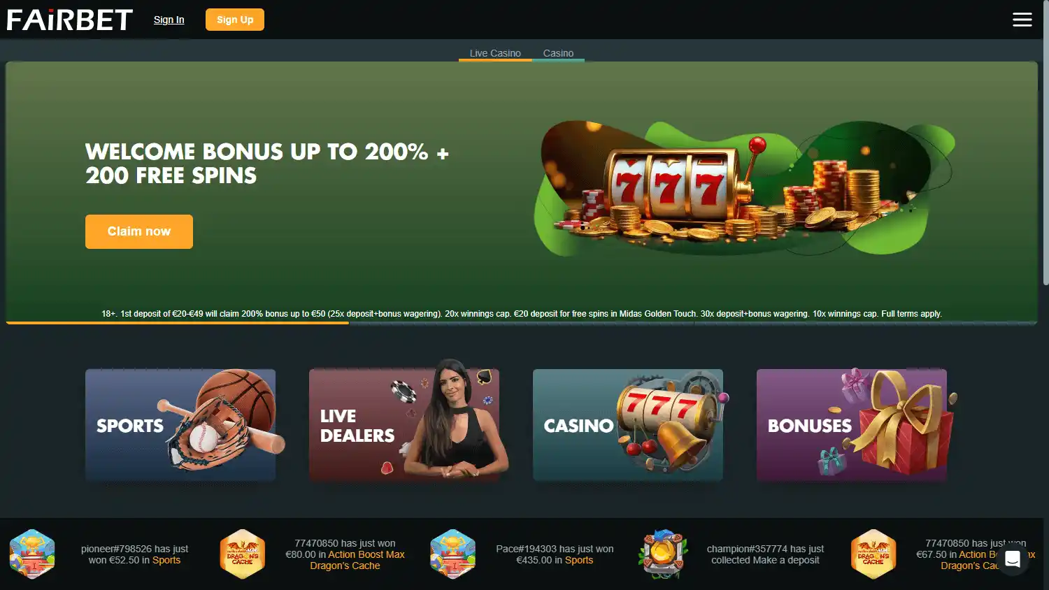 Fairbet.bet Casino screenshot 1