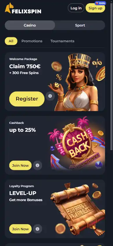 Felix Spin Casino screenshot 2