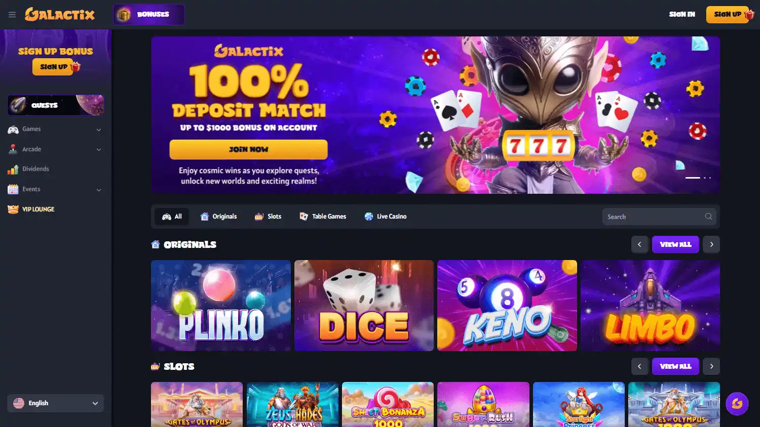 Galactix Casino screenshot 1