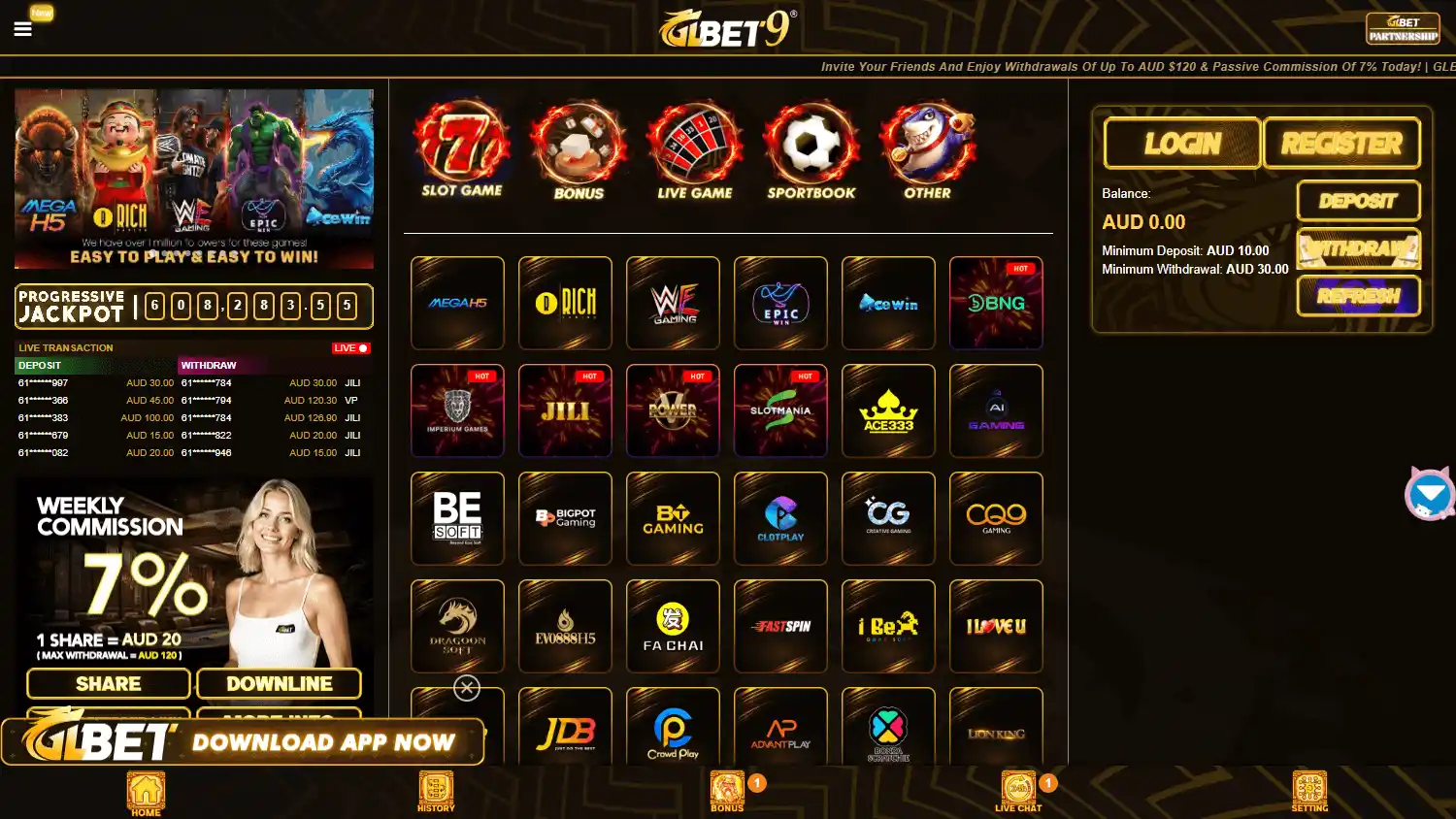 GLBET9 Casino screenshot 1