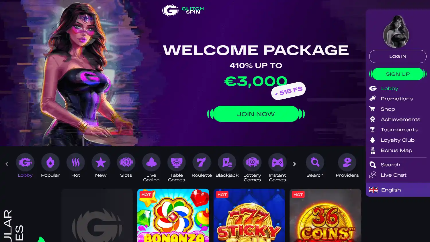 Glitchspin Casino screenshot 1
