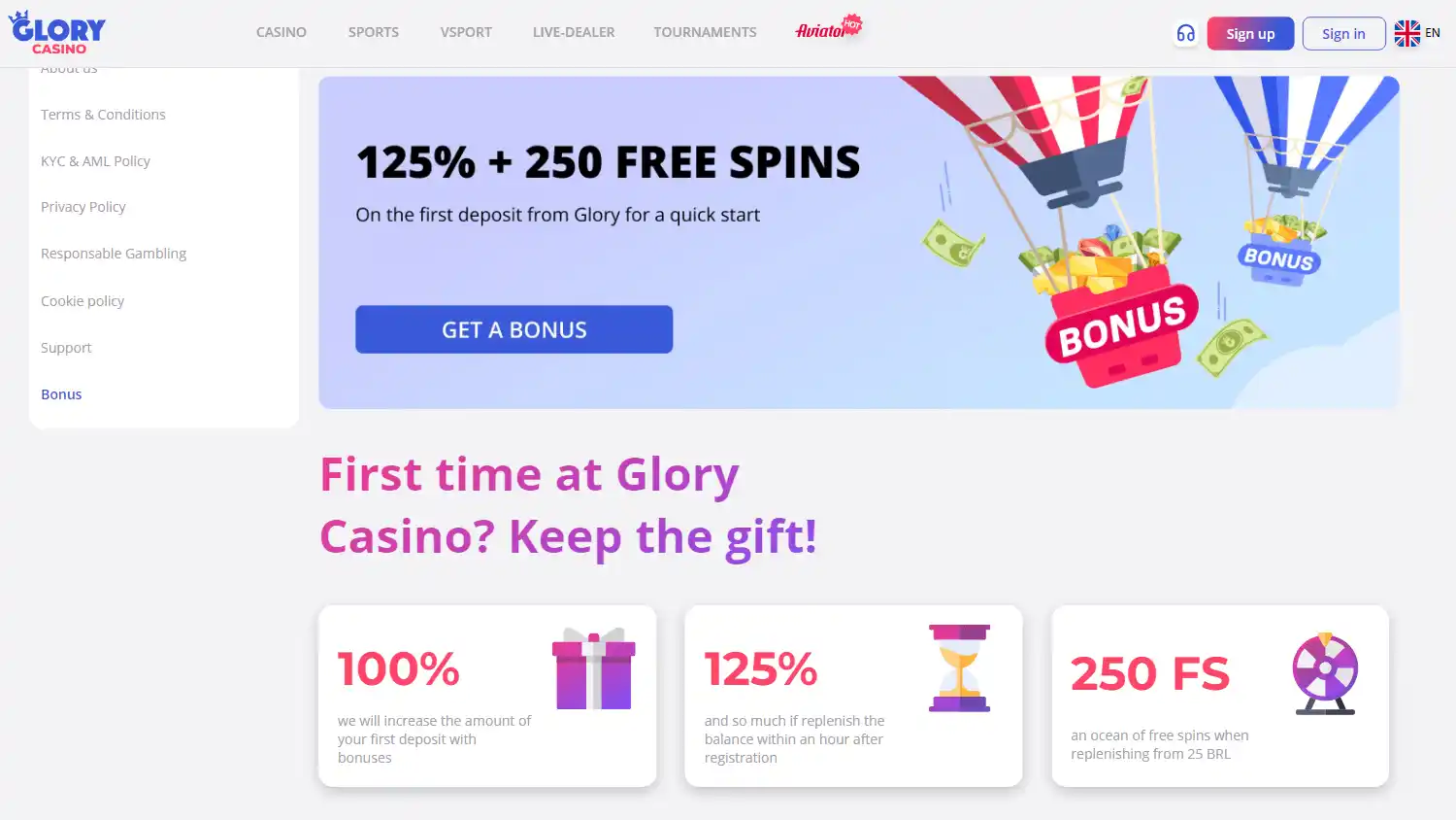 Glory Casino screenshot 2