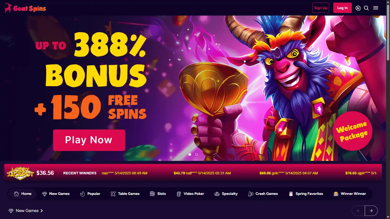 Goat Spins Casino screenshot 2