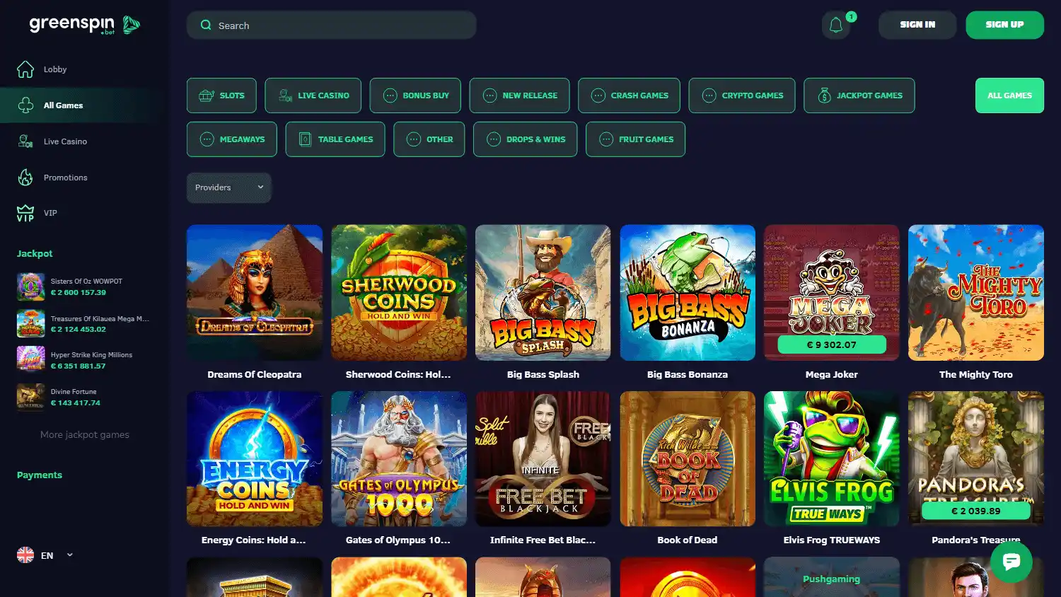 GreenSpin Casino screenshot 2