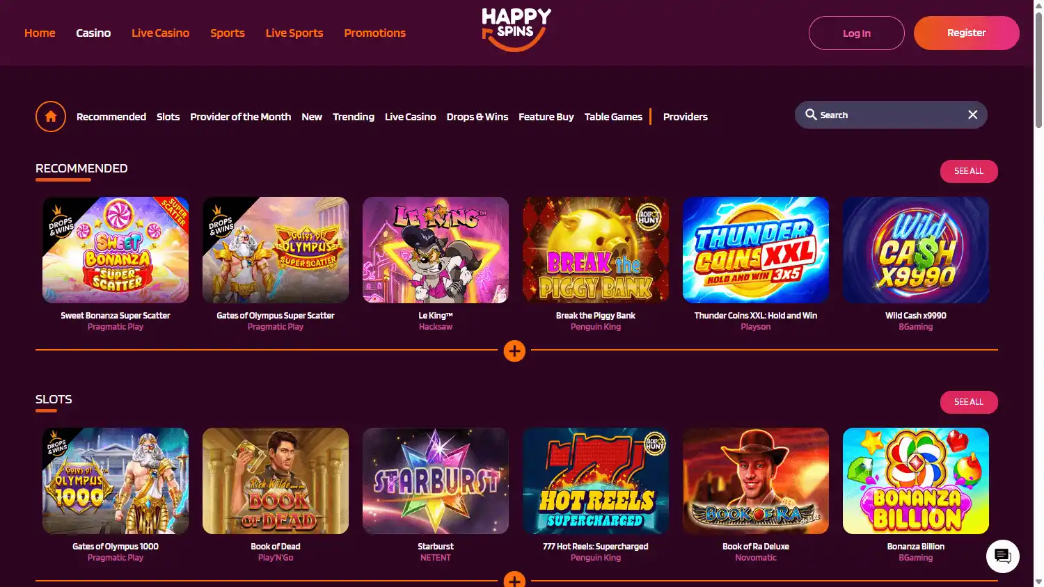 HappySpins Casino screenshot 2