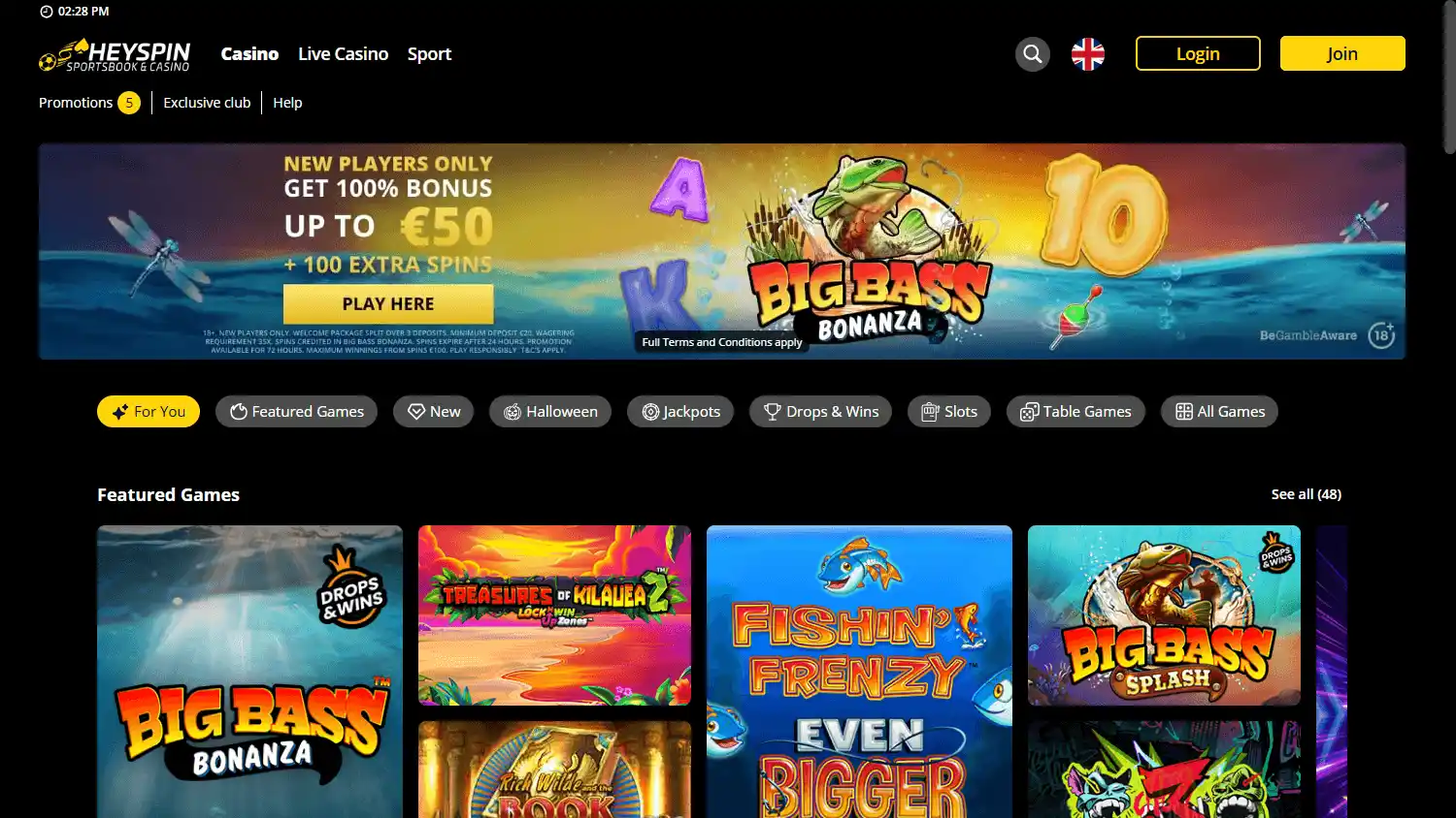 HeySpin Casino screenshot 1