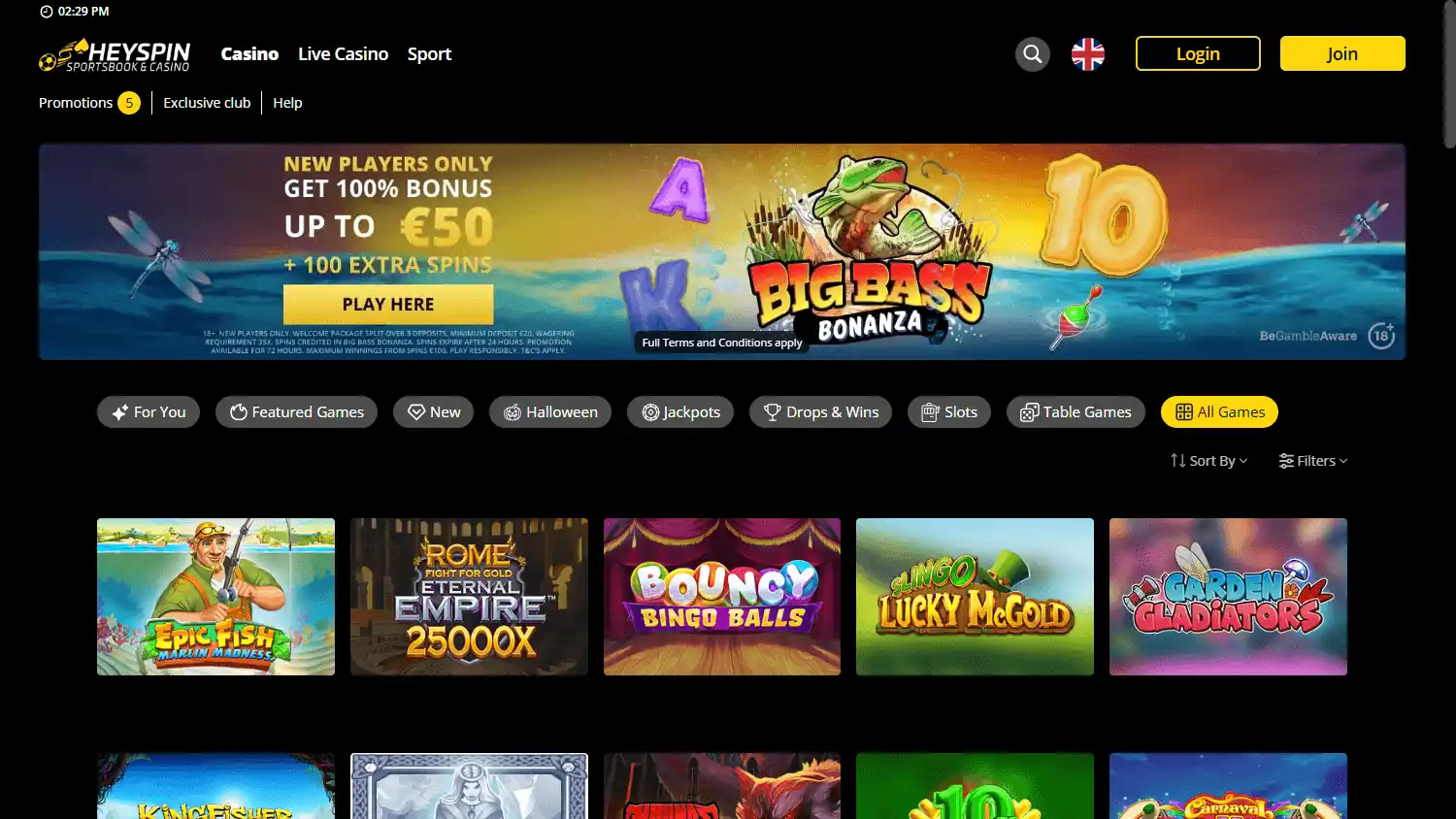 HeySpin Casino screenshot 2