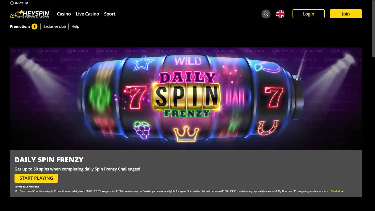 HeySpin Casino screenshot 3