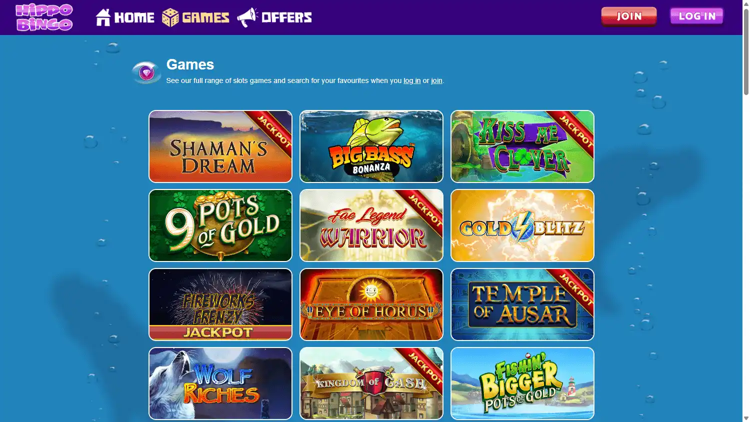 Hippo Bingo Casino screenshot 2