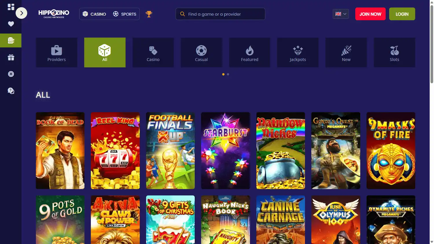 Hippozino Casino screenshot 2
