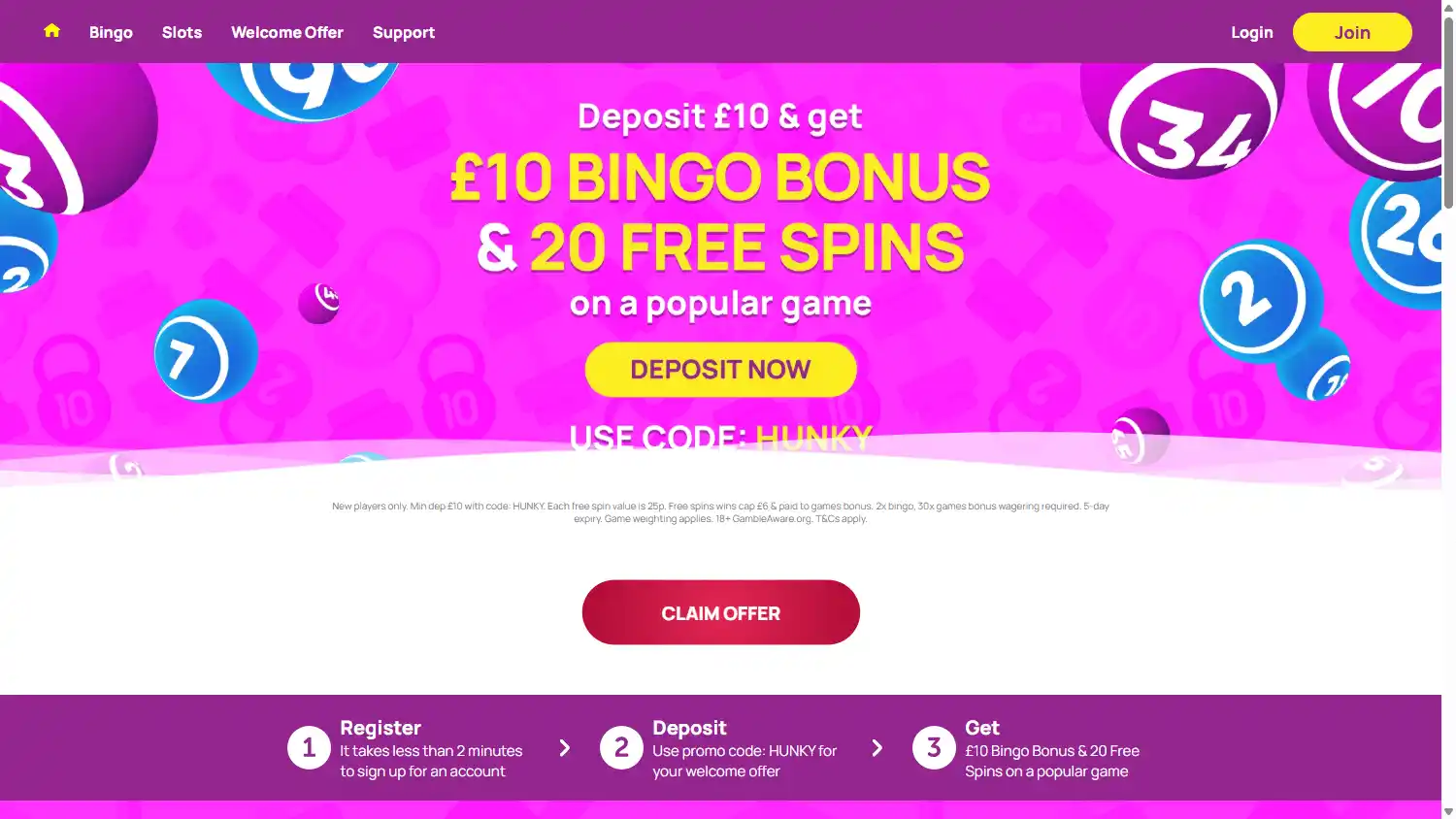 Hunky Bingo Casino screenshot 1