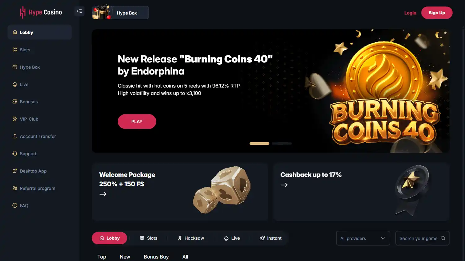 Hype Casino screenshot 1