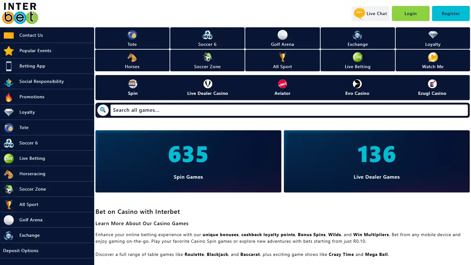 InterBet casino screenshot 3