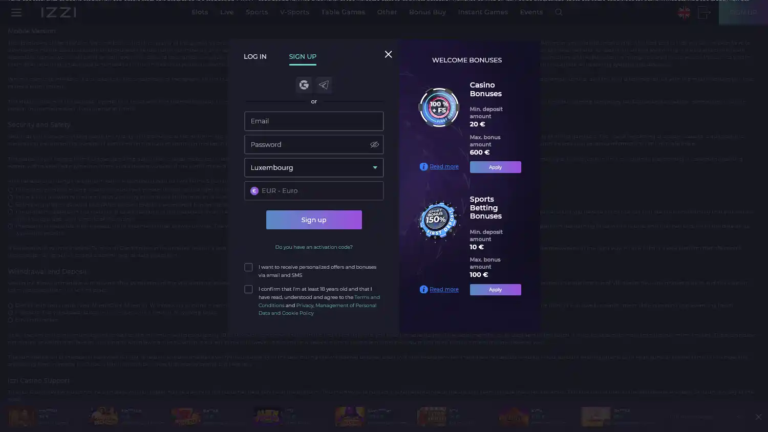 IZZI Casino screenshot 1