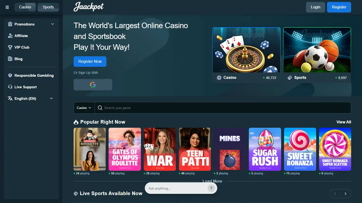 Jaackpot Casino screenshot 1