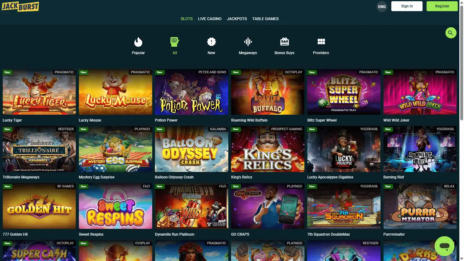 Jackburst Casino screenshot 2