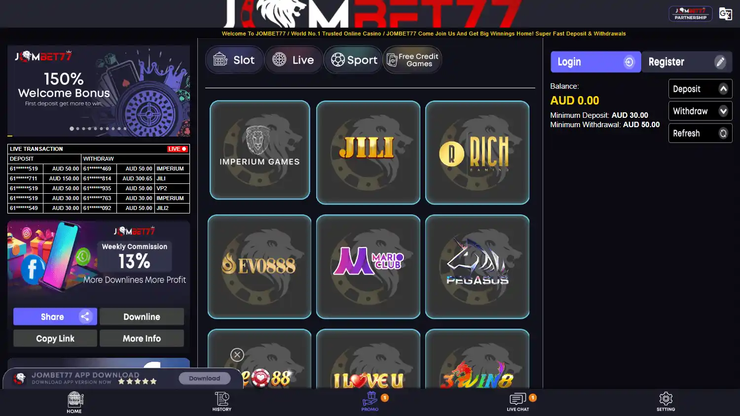 Jombet77 Casino screenshot 1
