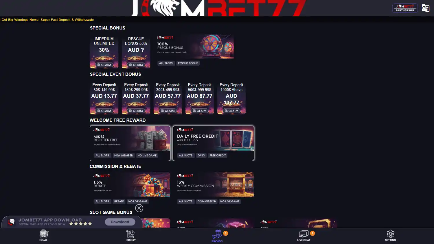 Jombet77 Casino screenshot 2