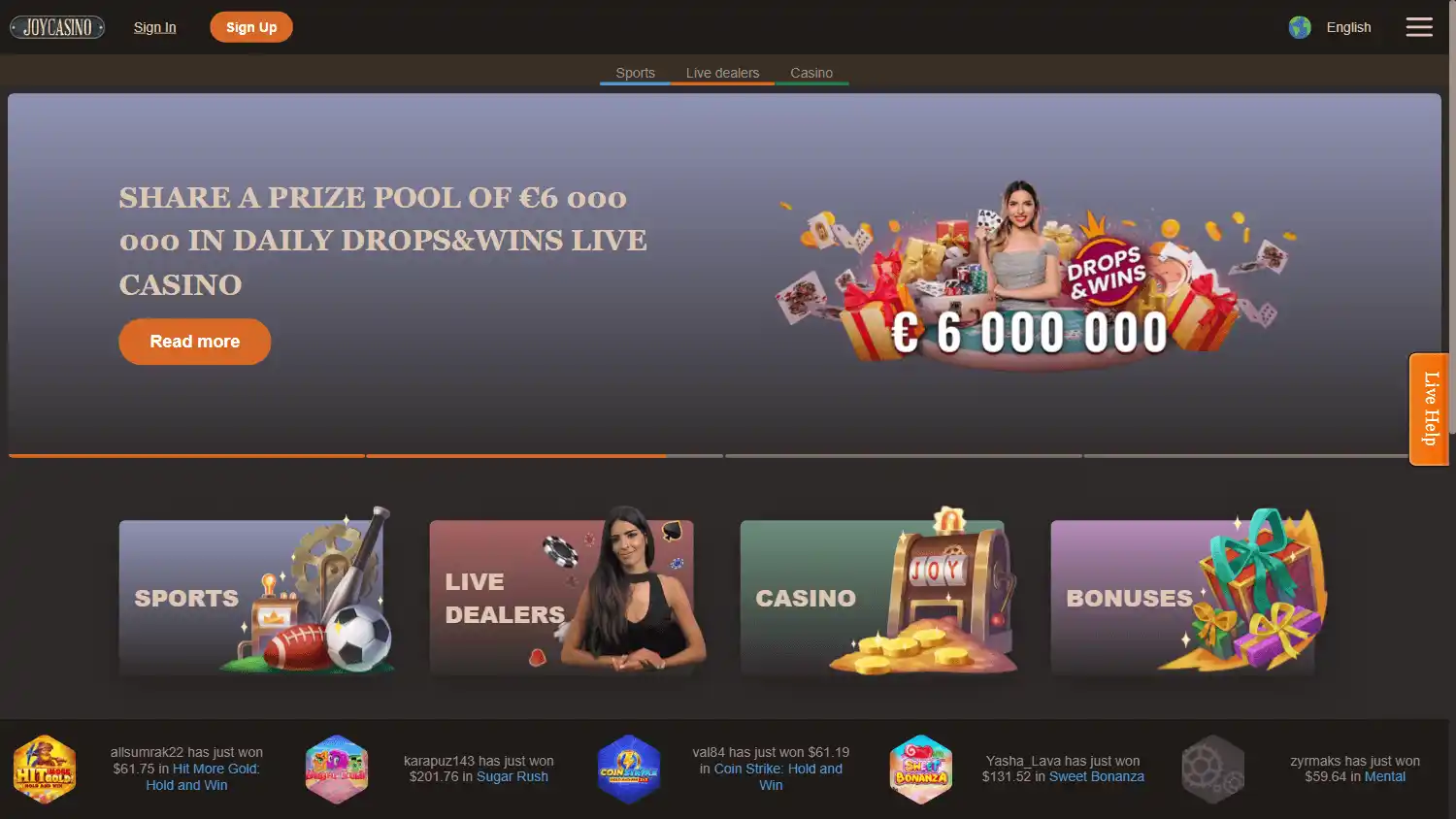 Joy Casino screenshot 1