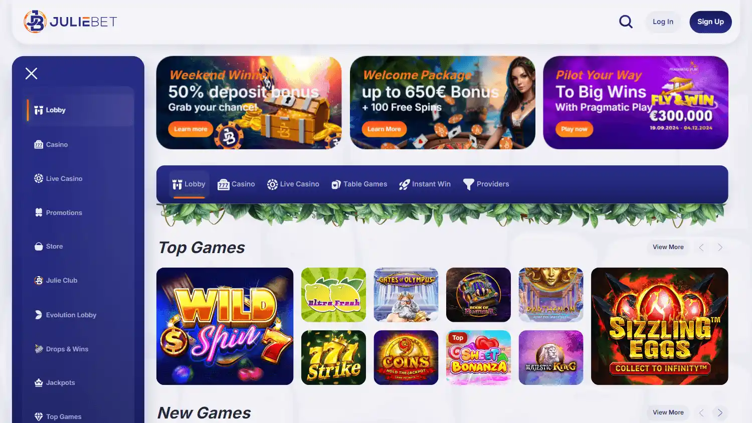 JulieBet Casino screenshot 1