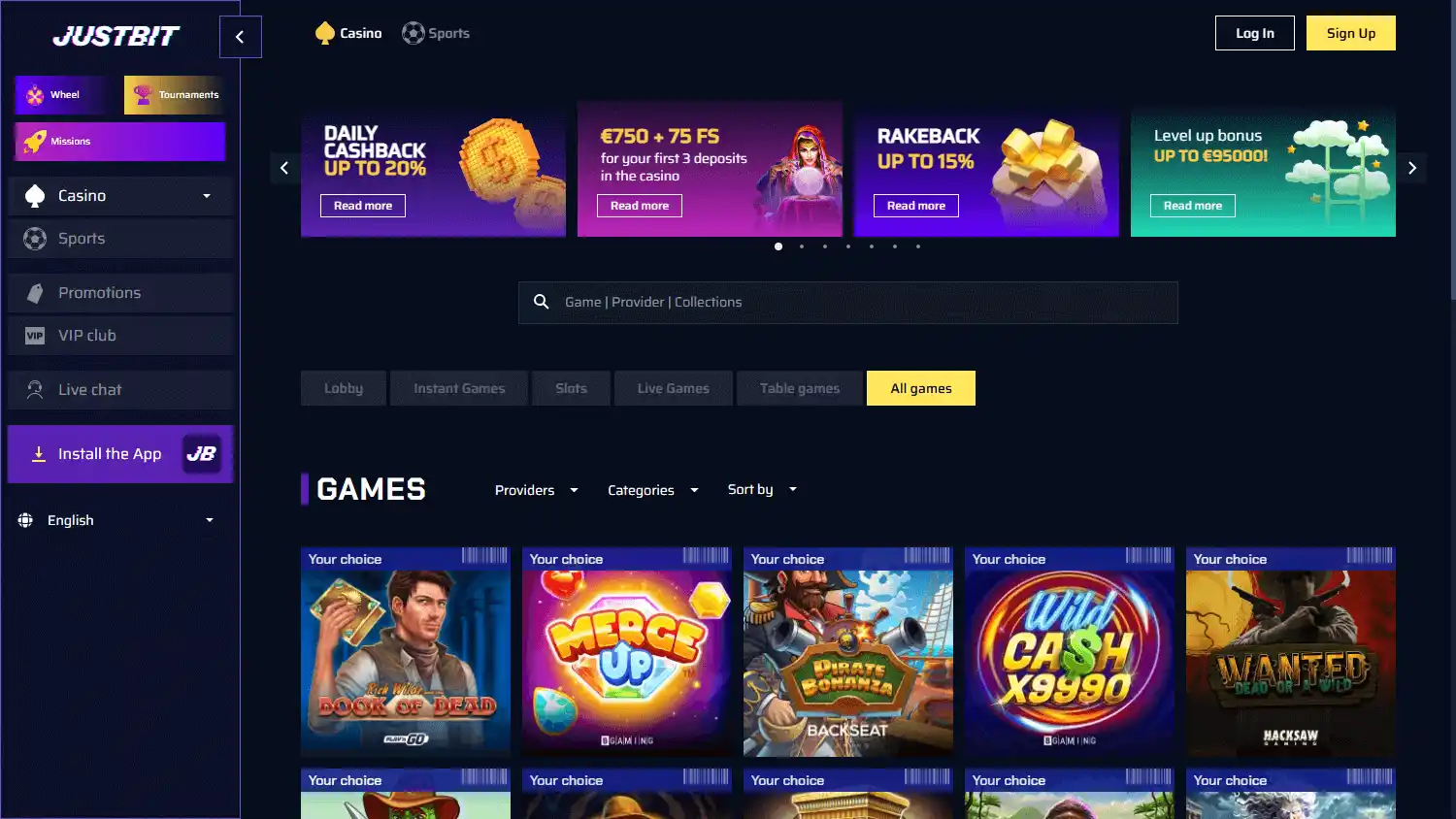 Justbit Casino screenshot 2