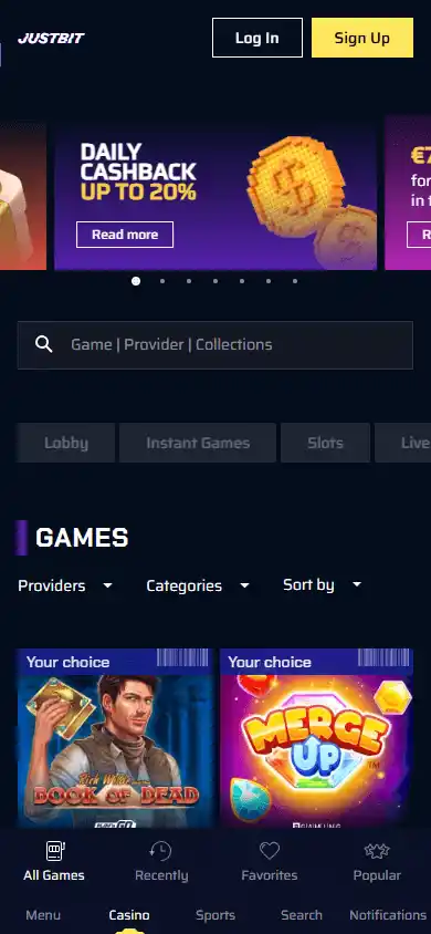 Justbit Casino screenshot 5