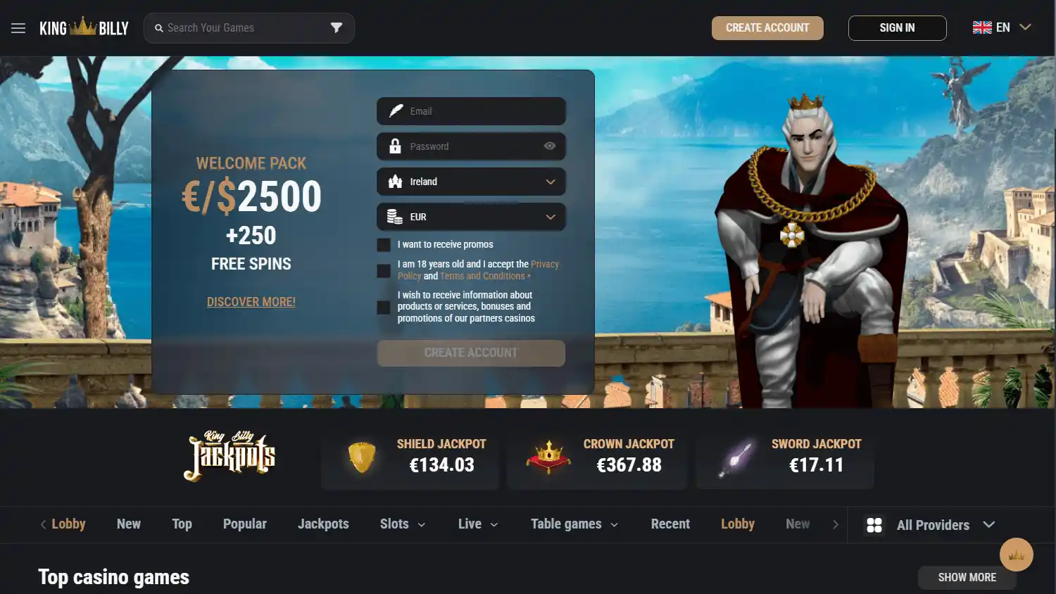 King Billy Casino screenshot 1