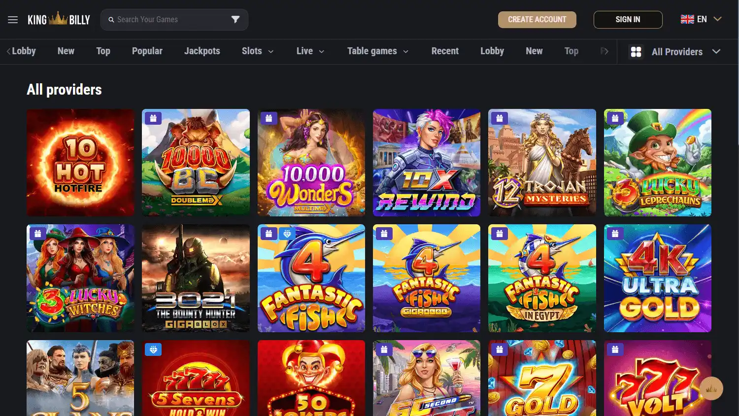 King Billy Casino screenshot 2