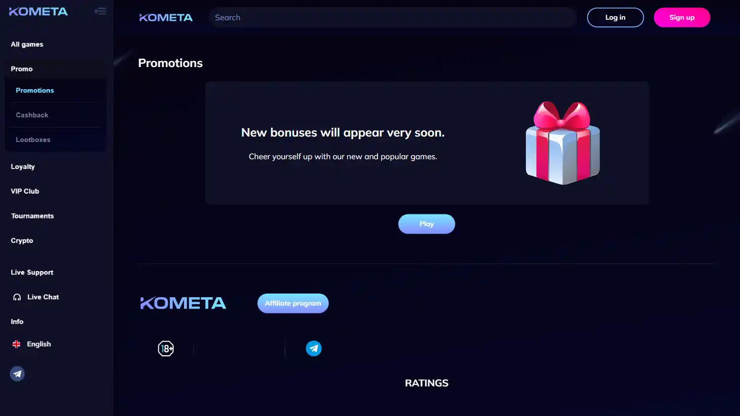 Kometa Casino screenshot 2