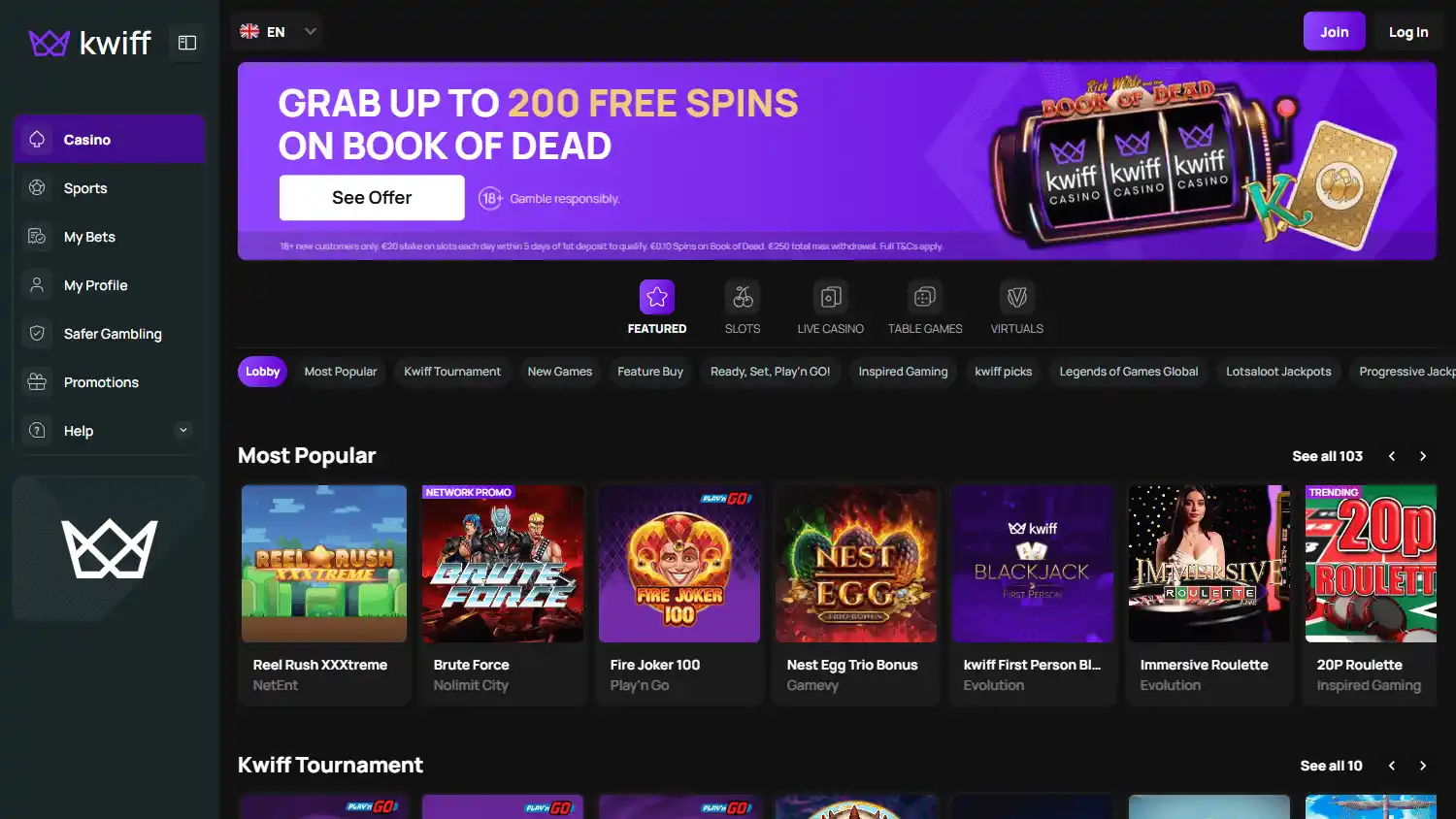 Kwiff Casino screenshot 1