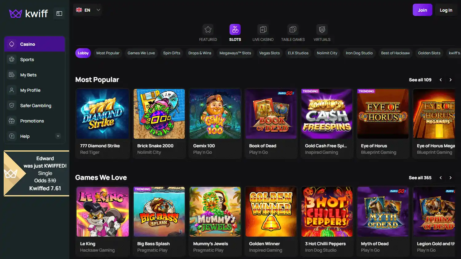 Kwiff Casino screenshot 2