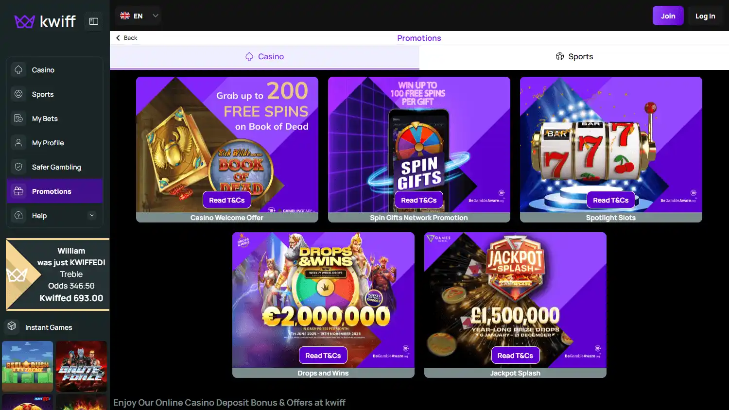 Kwiff Casino screenshot 3