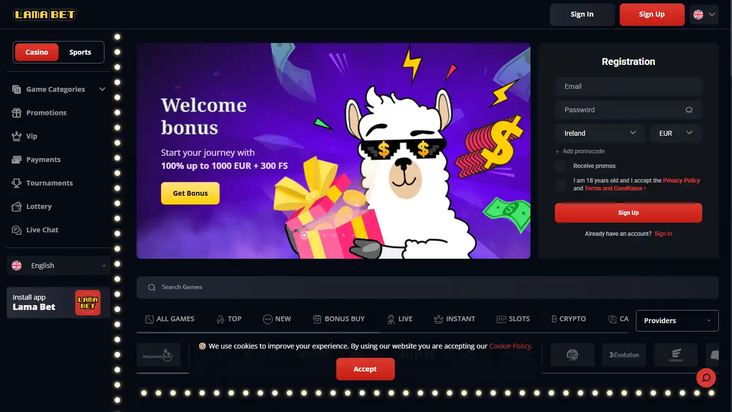 Lamabet Casino screenshot 1
