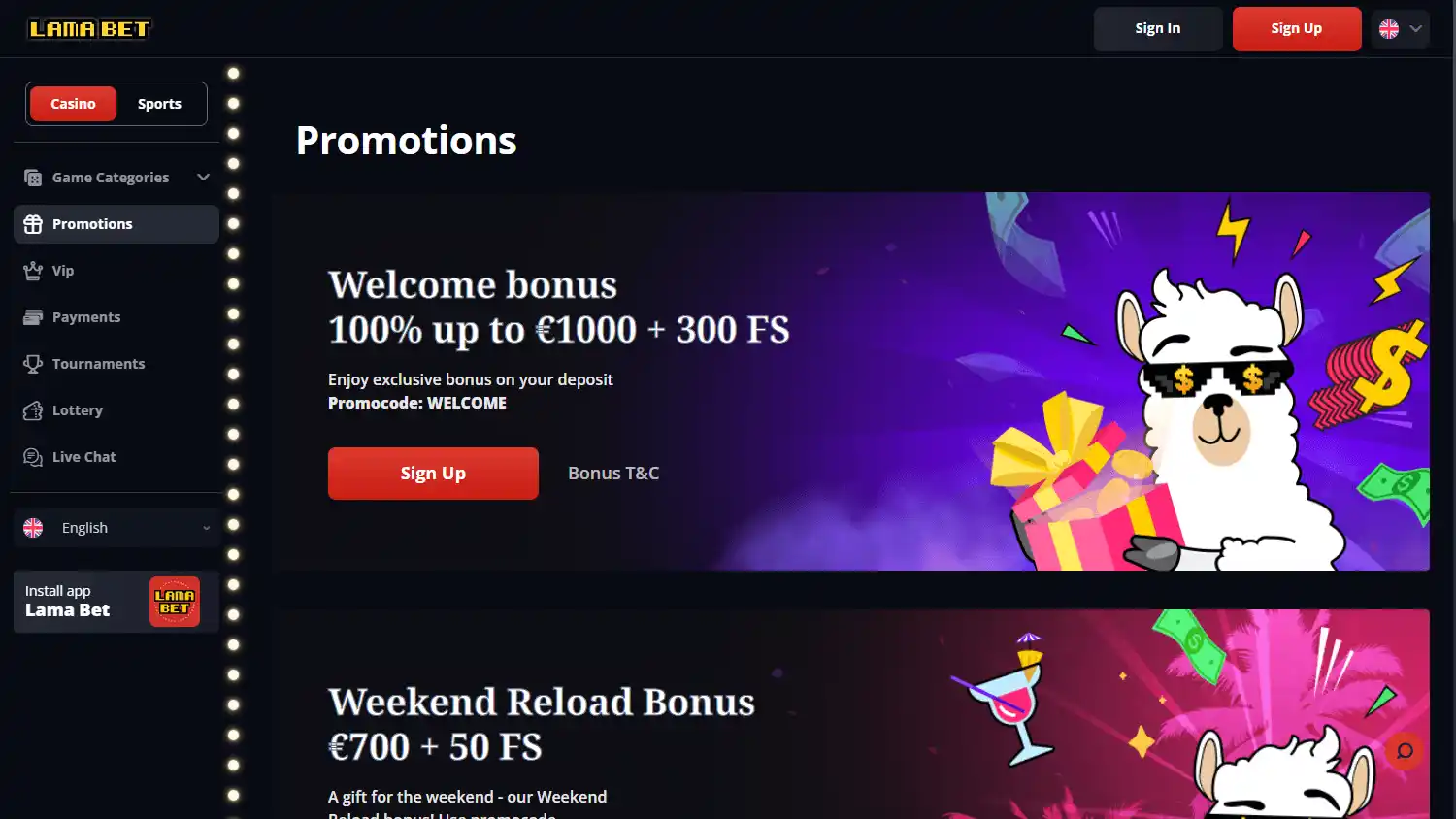 Lamabet Casino screenshot 3