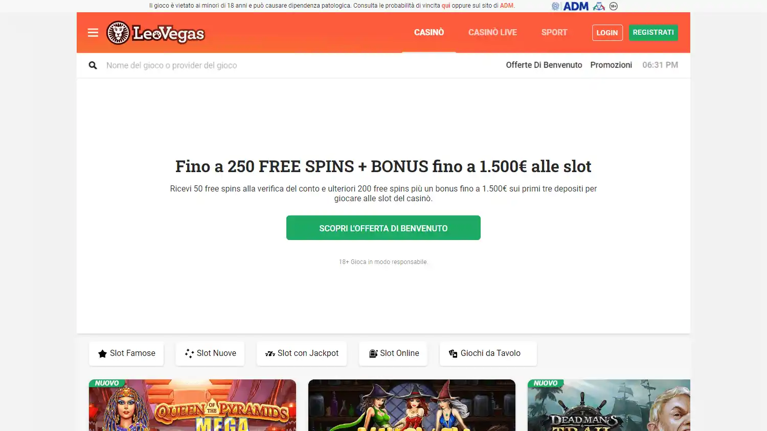 LeoVegas Casino IT screenshot 1