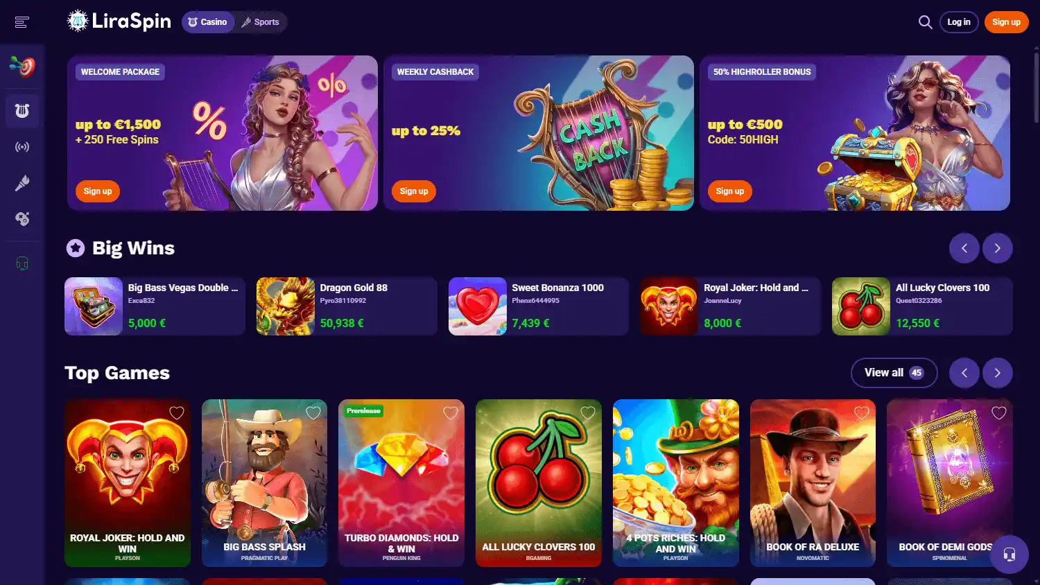 LiraSpin Casino screenshot 1