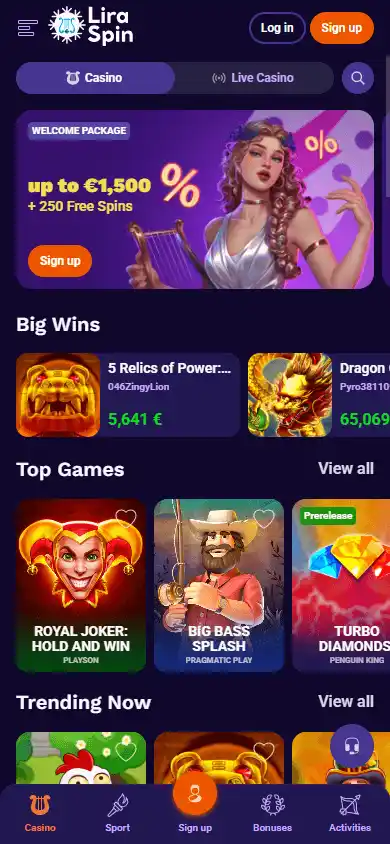 LiraSpin Casino screenshot 4