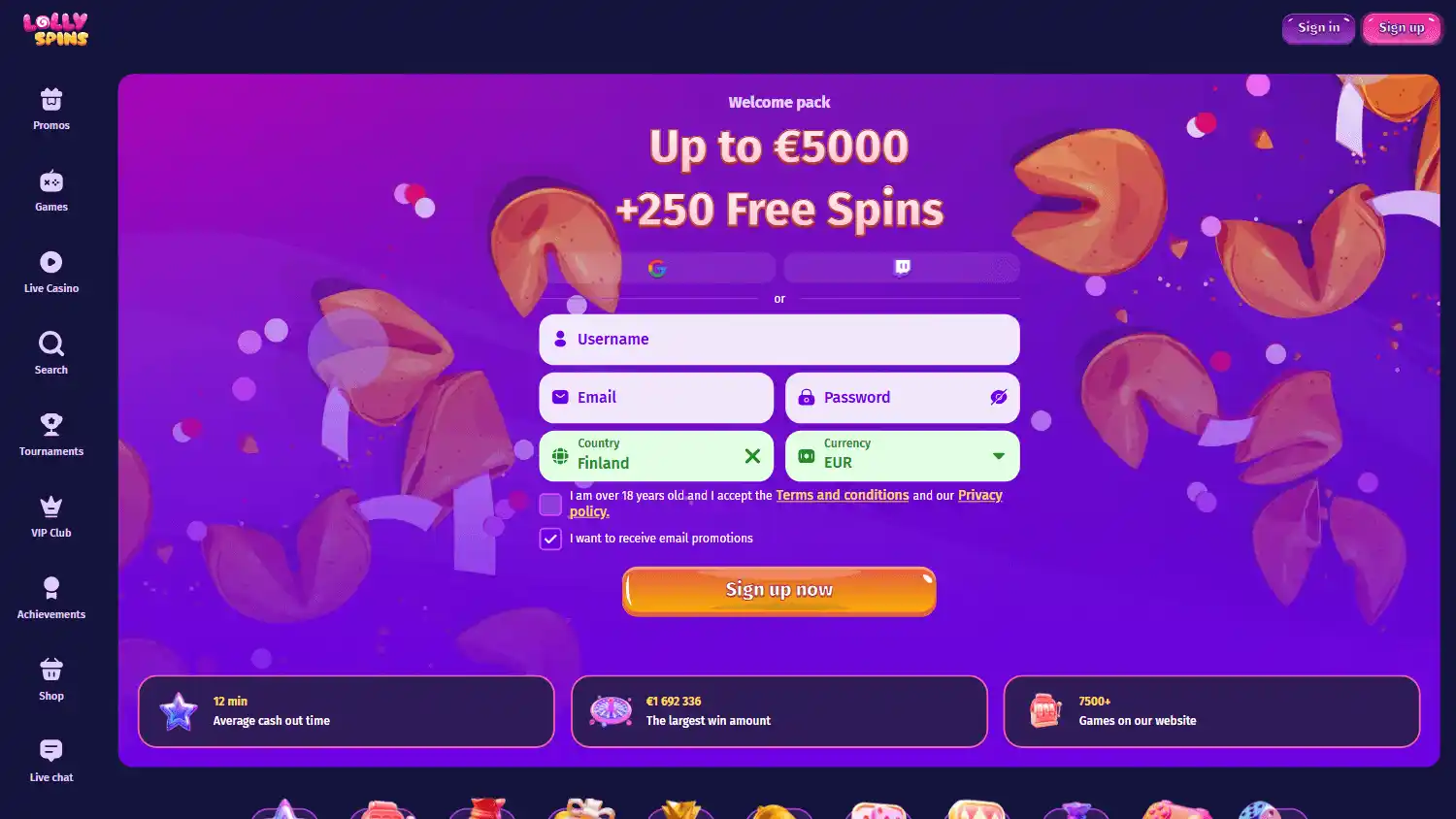Lolly Spins Casino screenshot 1