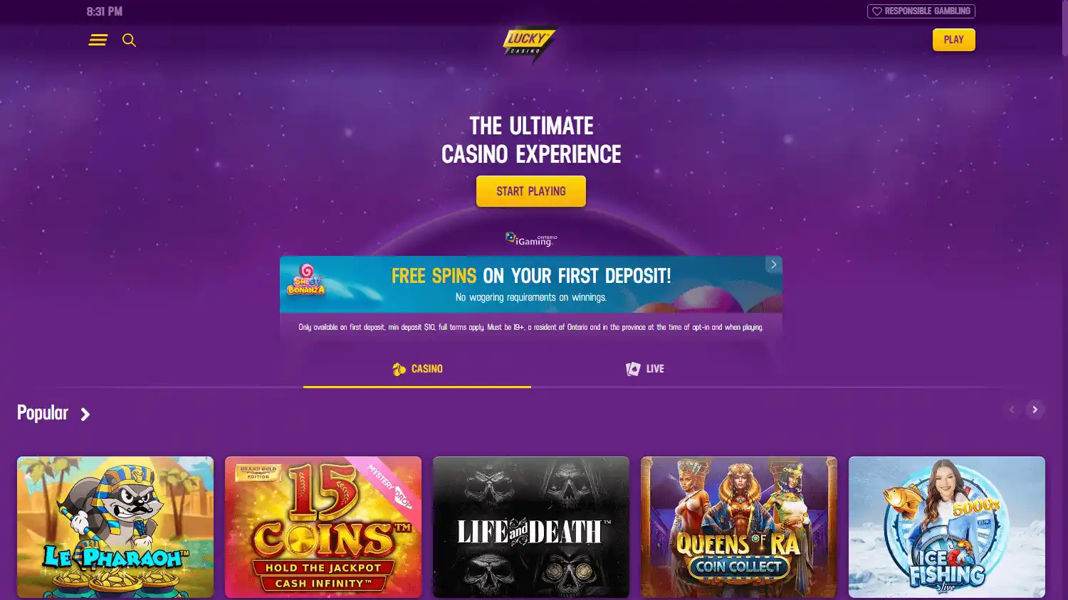 Lucky Casino Ontario screenshot 1