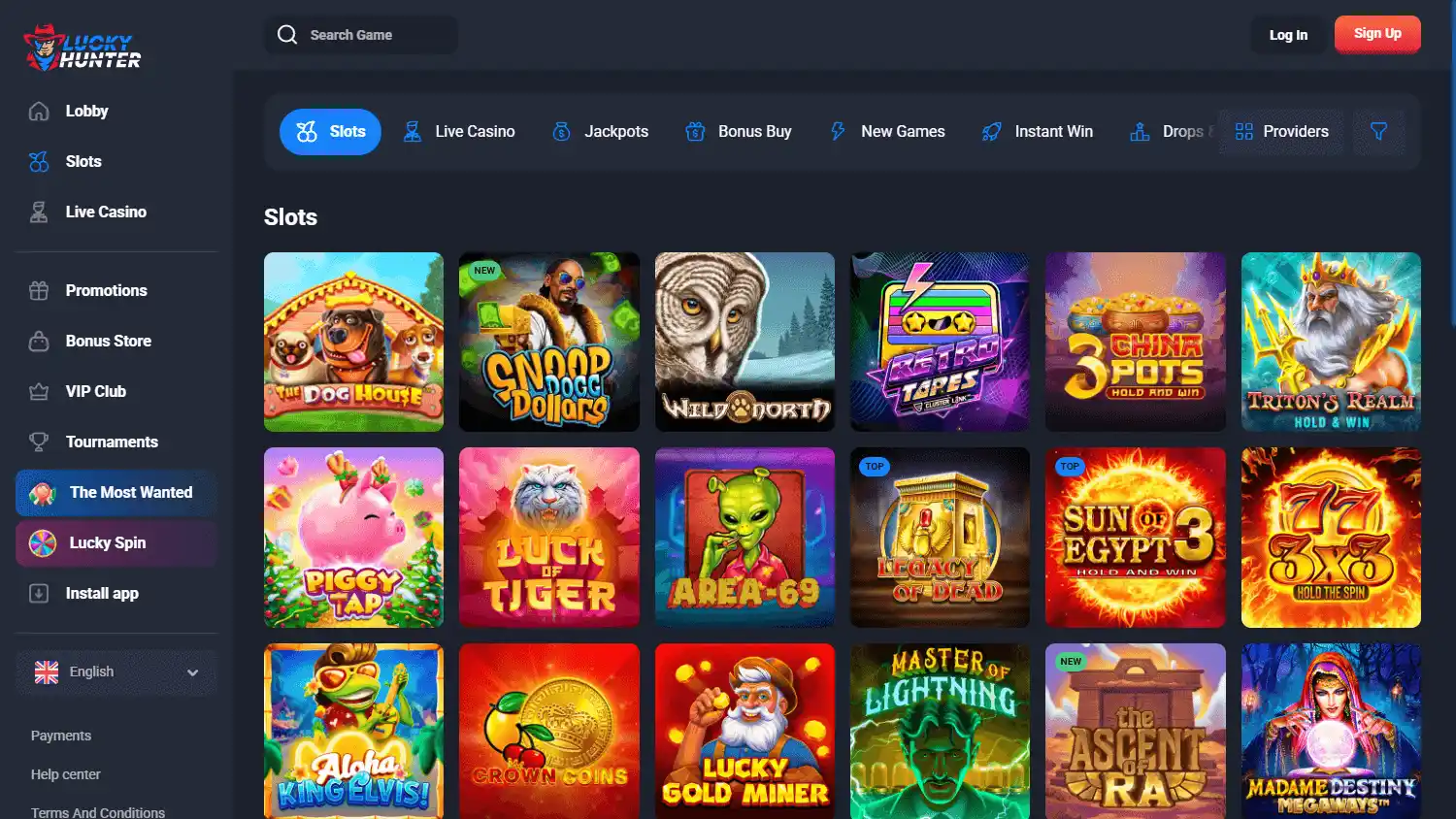 Lucky Hunter Casino screenshot 2