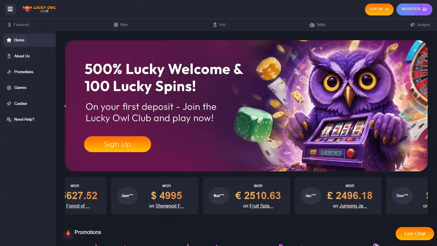 Lucky Owl Club Casino screenshot 1