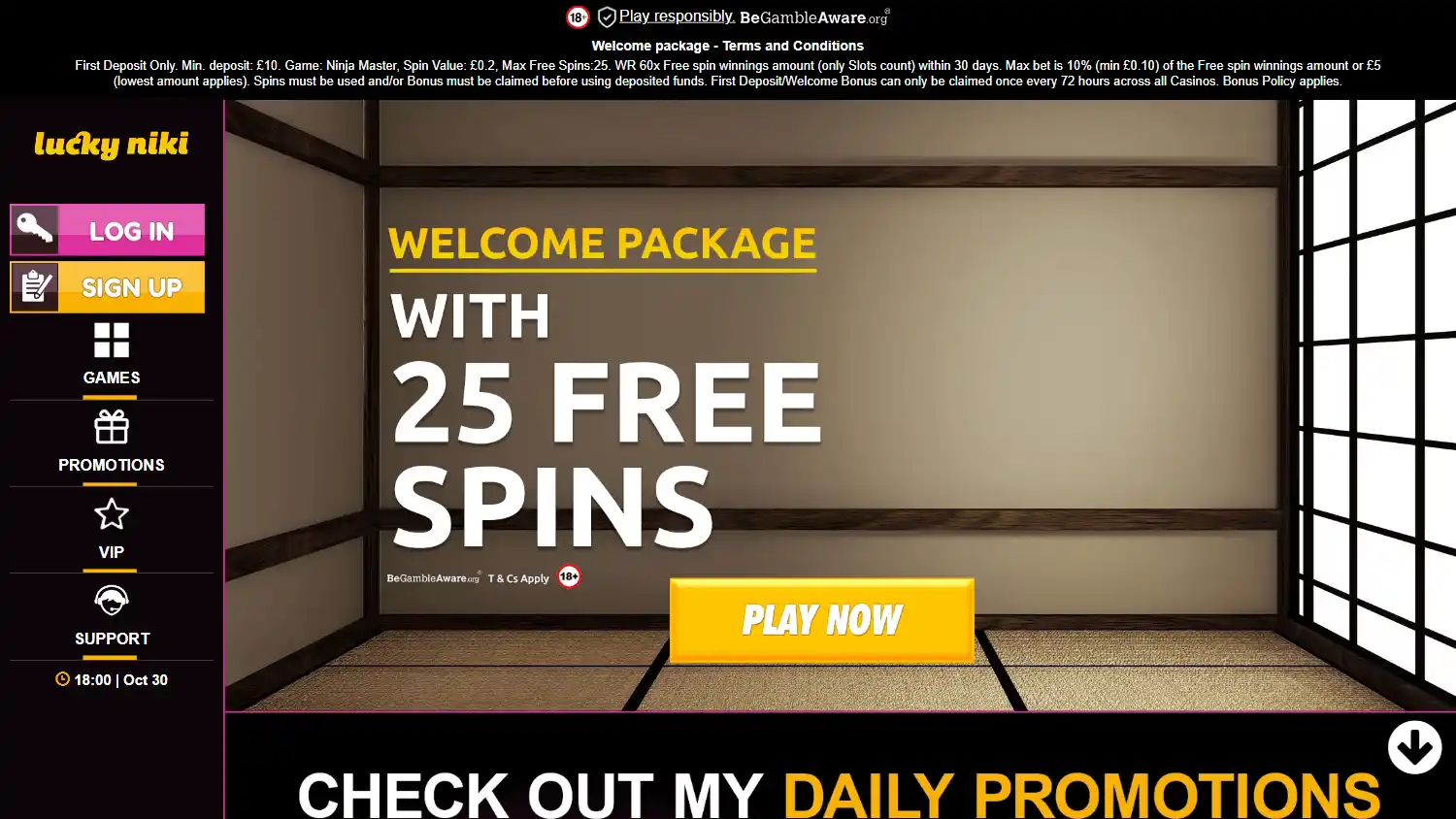 LuckyNiki Casino UK screenshot 1
