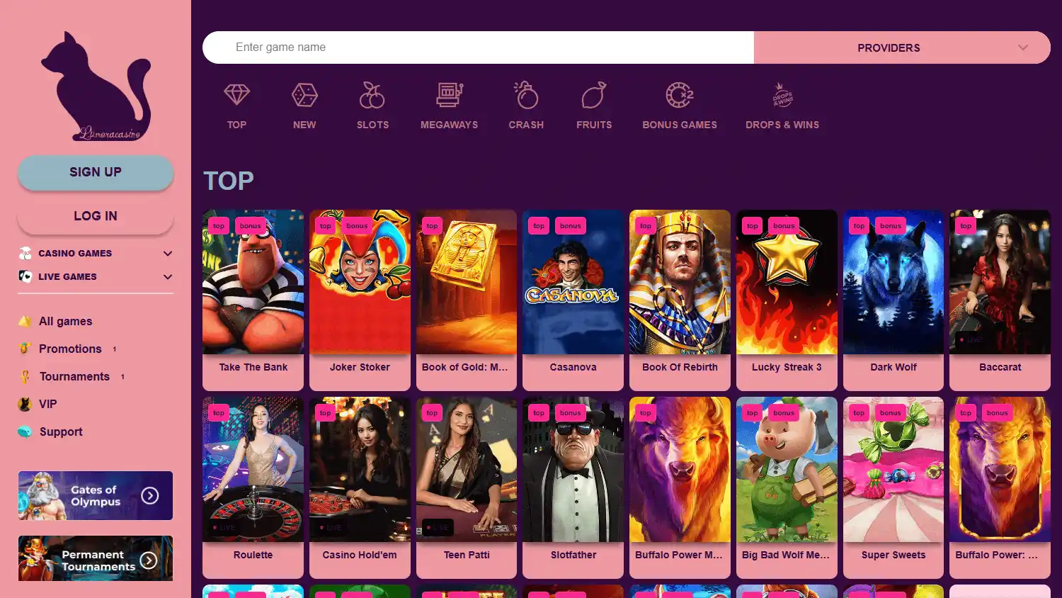 Lumoracasino screenshot 1