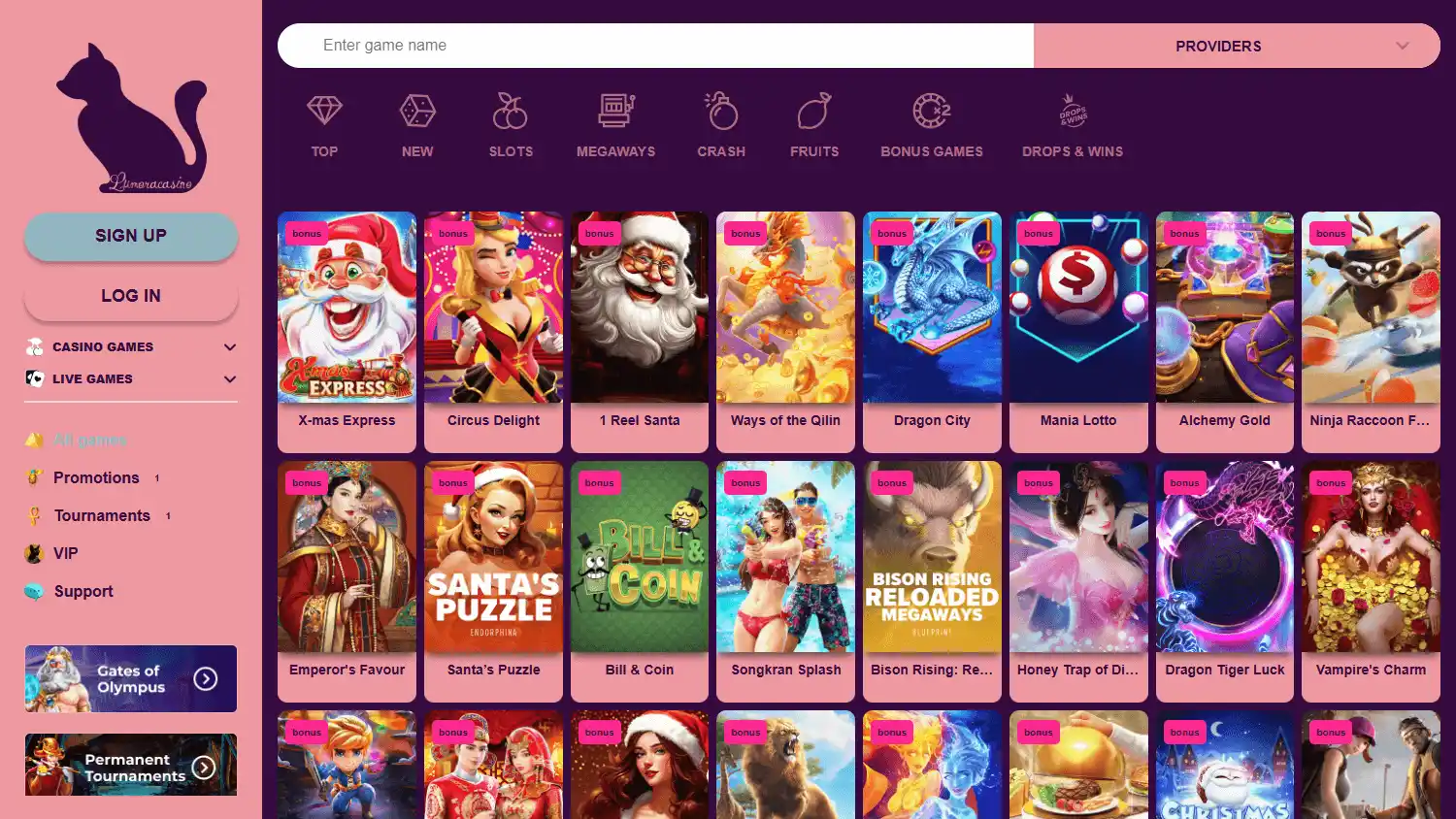 Lumoracasino screenshot 2